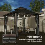 Outsunny 3 x 3(m) Hardtop Gazebo Canopy with Metal Roof, Waterproof Permanent Pavilion Garden Gazebo with Netting, Curtains, Grey