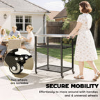 Outsunny Outdoor Grill Cart with Stainless Steel Tabletop, 3-Tier Pizza Oven Stand with 2 Shelves, 6 Hooks, Wheels, Black