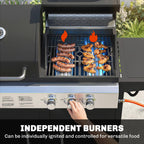 Outsunny 2+1 Burner Hybrid Dual Fuel BBQ Gas Grill, 2-in-1 Propane & Charcoal Barbecue Grill Smoker Combo with Wheels, Black