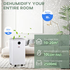 10L/Day Dehumidifier with WiFi Smart App Control, 2.5L Water Tank, Digital Display, Sleep Mode, 24H Timer, Laundry Clothes Drying, for Home and Large Room Basement