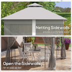 Outsunny 3 x 3m Steel Frame Double Roof Garden Gazebo - Light Grey