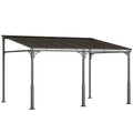 Outsunny 4 x 3 m Metal Lean-to Pergola, Wall-Mounted Garden Pergola with Polycarbonate Roof and Metal-Aluminium Frame, Heavy Duty Hardtop Gazebo for Outdoor Patios, BBQ, Brown