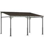 Outsunny 4 x 3 m Metal Lean-to Pergola, Wall-Mounted Garden Pergola with Polycarbonate Roof and Metal-Aluminium Frame, Heavy Duty Hardtop Gazebo for Outdoor Patios, BBQ, Brown