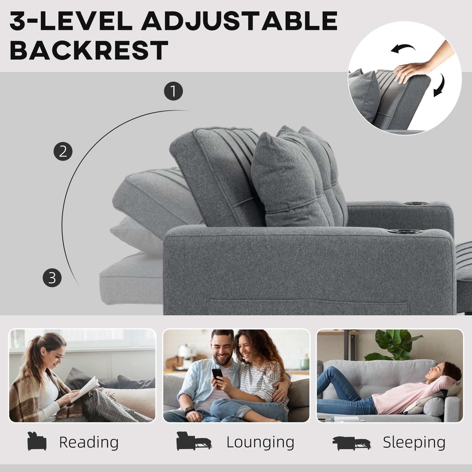 HOMCOM 2 Seater Sofa Bed Pull-Out Sofa Bed for Small Space - Charcoal Grey
