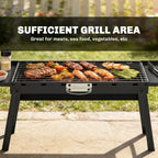 Outsunny Portable BBQ Grill, Foldable Charcoal Grill for Camping and Picnics with 2 Side Shelves and Handle, Black