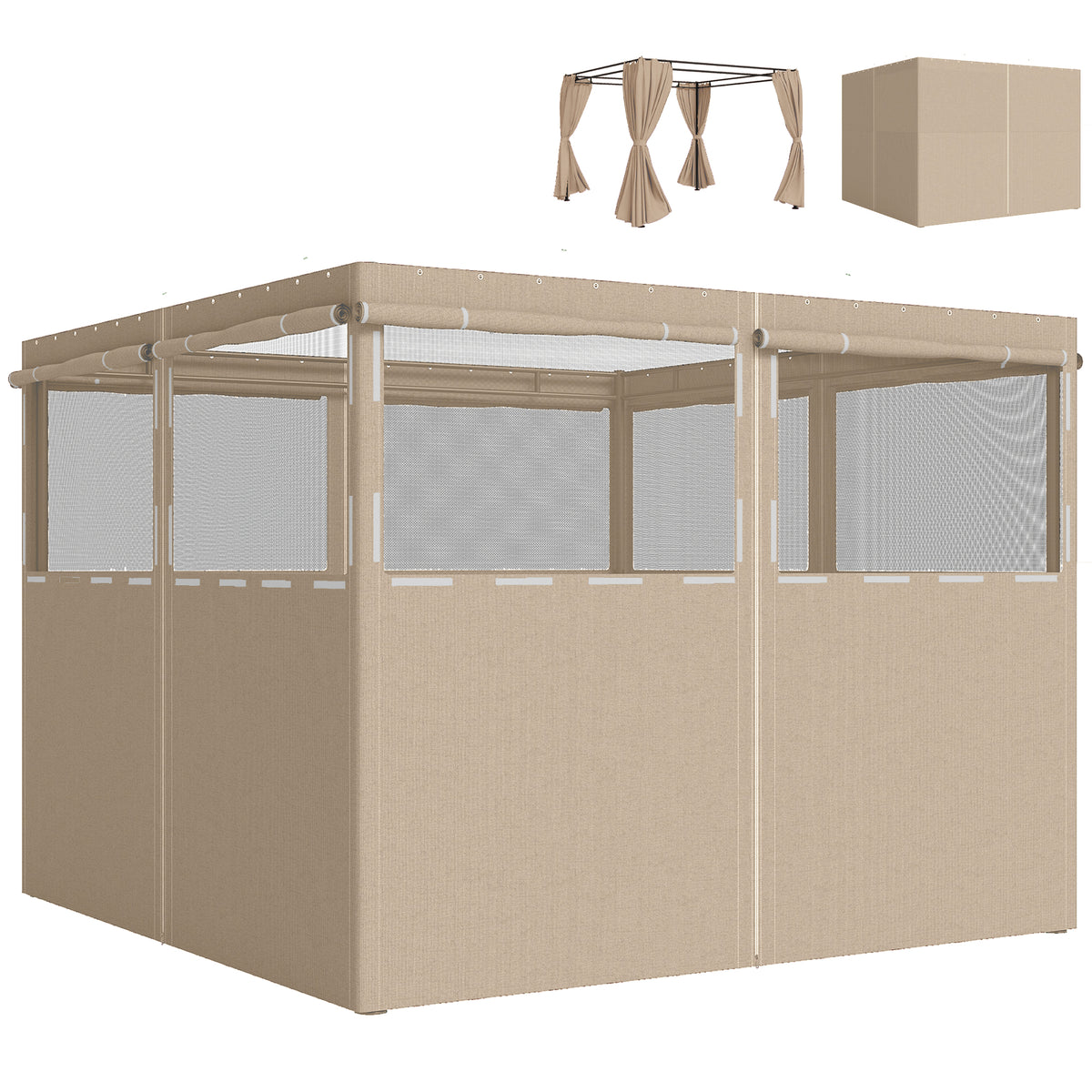 Outsunny 4 Pack Replacement Gazebo Curtains Privacy Panel for Most 3 x 3 m Gazebo, Outdoor Shelter Sidewalls, Khaki