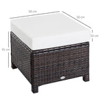 Outsunny Rattan Footstool Wicker Ottoman with Padded Seat Cushion Outdoor Patio Furniture for Garden Poolside Living Room, 50 x 50 x 35 cm, Brown