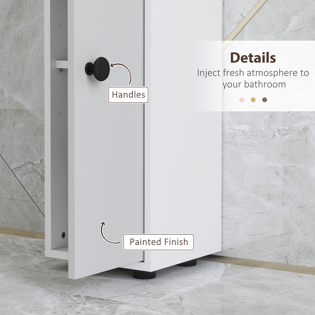 kleankin 180cm Slim Bathroom Cabinet, with Drawer, Shelves and Cupboards - Light Grey