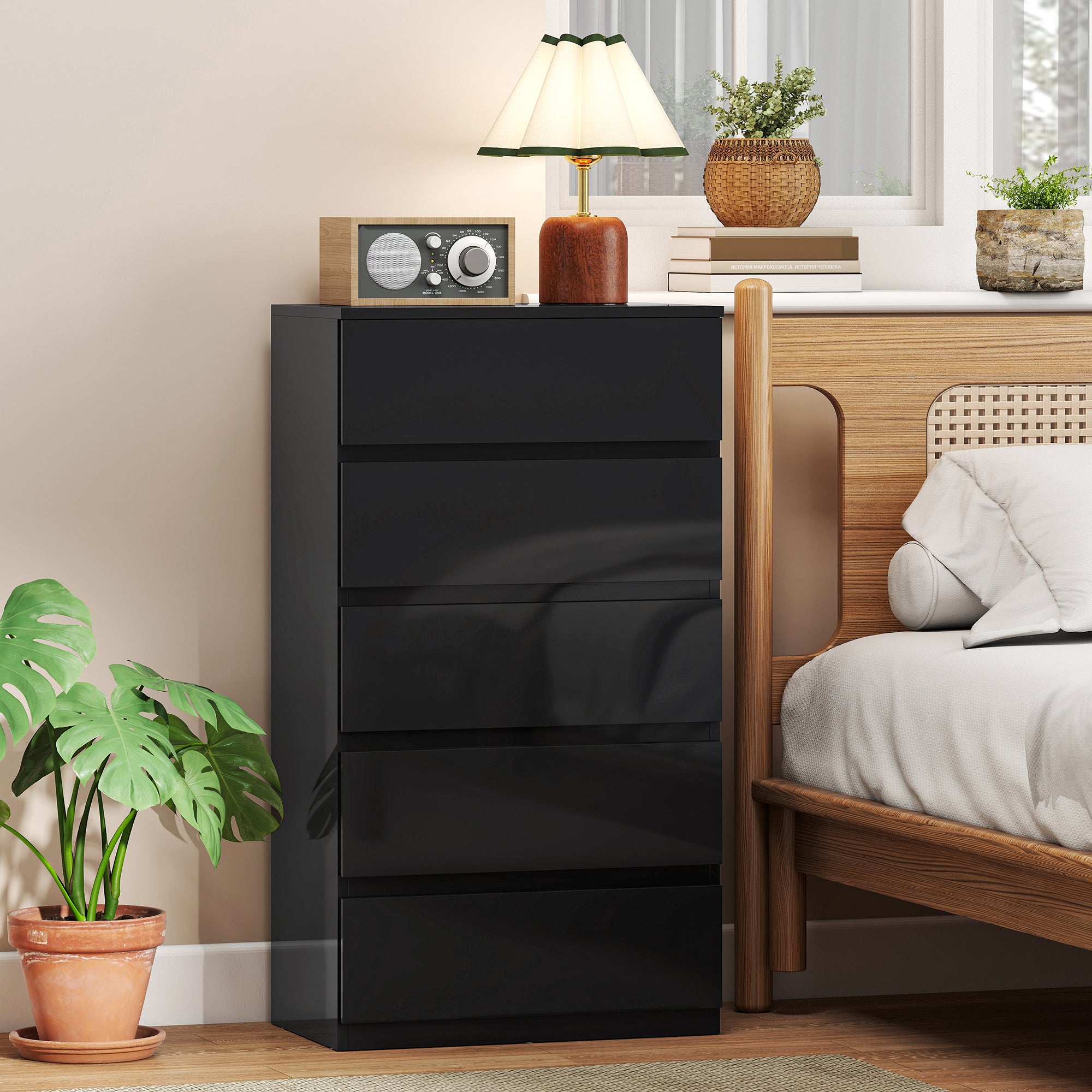 HOMCOM Chest of Drawers, 5-Drawer Storage Cabinets, Modern Dresser, Storage Drawer Unit for Bedroom
