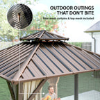 Outsunny 3x3 m Hardtop Gazebo Canopy with UPF50+ Double Galvanised Steel Roof, Aluminium Garden Gazebo Permanent Pavilion, Brown