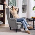 HOMCOM Modern Accent Chair with High Backrest and Pillow, Velvet-Feel Fabric Reading Chair with Solid Wood Legs, Grey