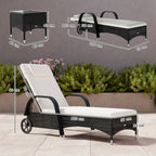 2 Seater Rattan Sun Lounger Set with Side Table Black