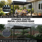 Outsunny 3 x 3 m Louvered Pergola with LED Lights, Metal Louvres, Aluminium Patio Gazebo Pergola, Dark Grey