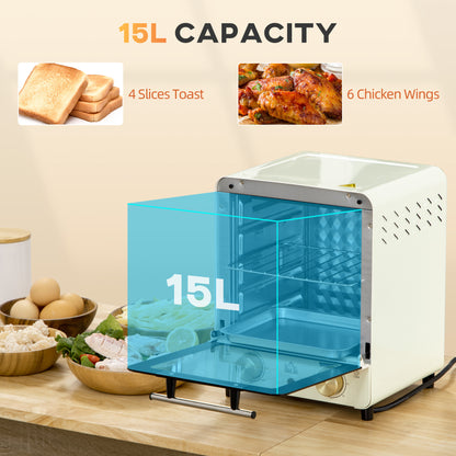 Mini Oven, 15 Litres Electric Oven and Grill with 60-230? Adjustable Temperature, 60 Minute Timer, Include Baking Tray, Wire Rack and Crumb Tray, 1000W, Cream White