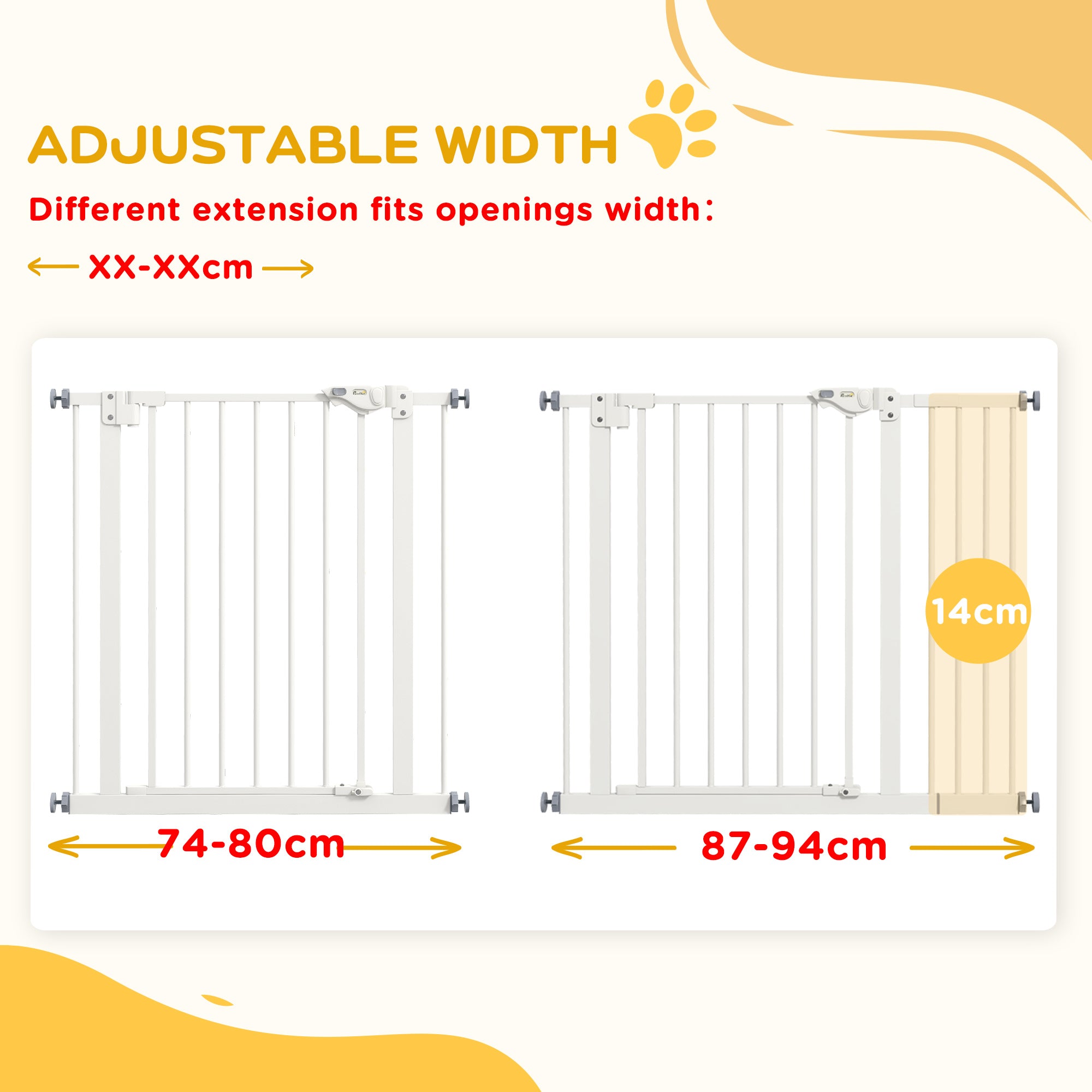 PawHut Adjustable Safety Gate w/ One Extensions, Four Adjustable Screws, White