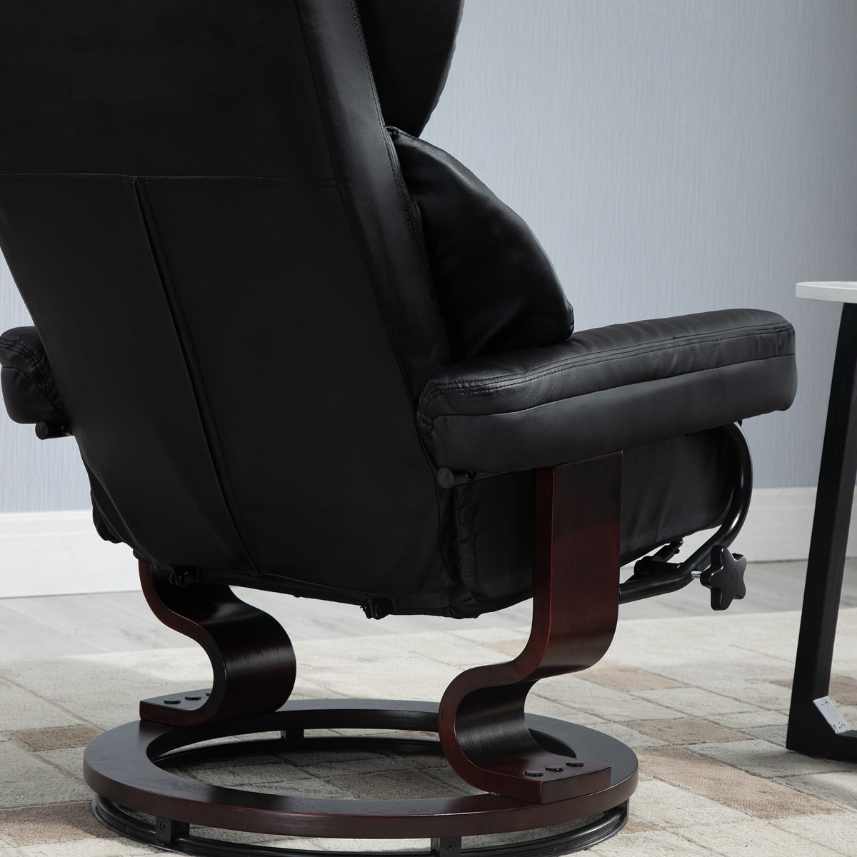 360° Swivel Recliner Chair with Footstool, PU Leather Manual Recliner Armchair with Footstool, Solid Wood Base, Upholstered Reclining Chair for Living Room, Bedroom, Office, Black