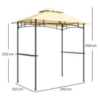 Outsunny 8' x 5' Grill Gazebo, Double Tiered BBQ Gazebo Shelter Canopy with LED Lights, 2 Side Shelves, Hooks, Beige
