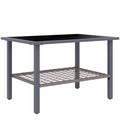 Outsunny Outdoor Rattan Coffee Table with Tempered Glass Top, Storage Shelf, Foot Pads, for Patio, Balcony, Mixed-grey