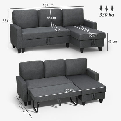 Three-Seater Storage Sofa Bed -  Charcoal Grey