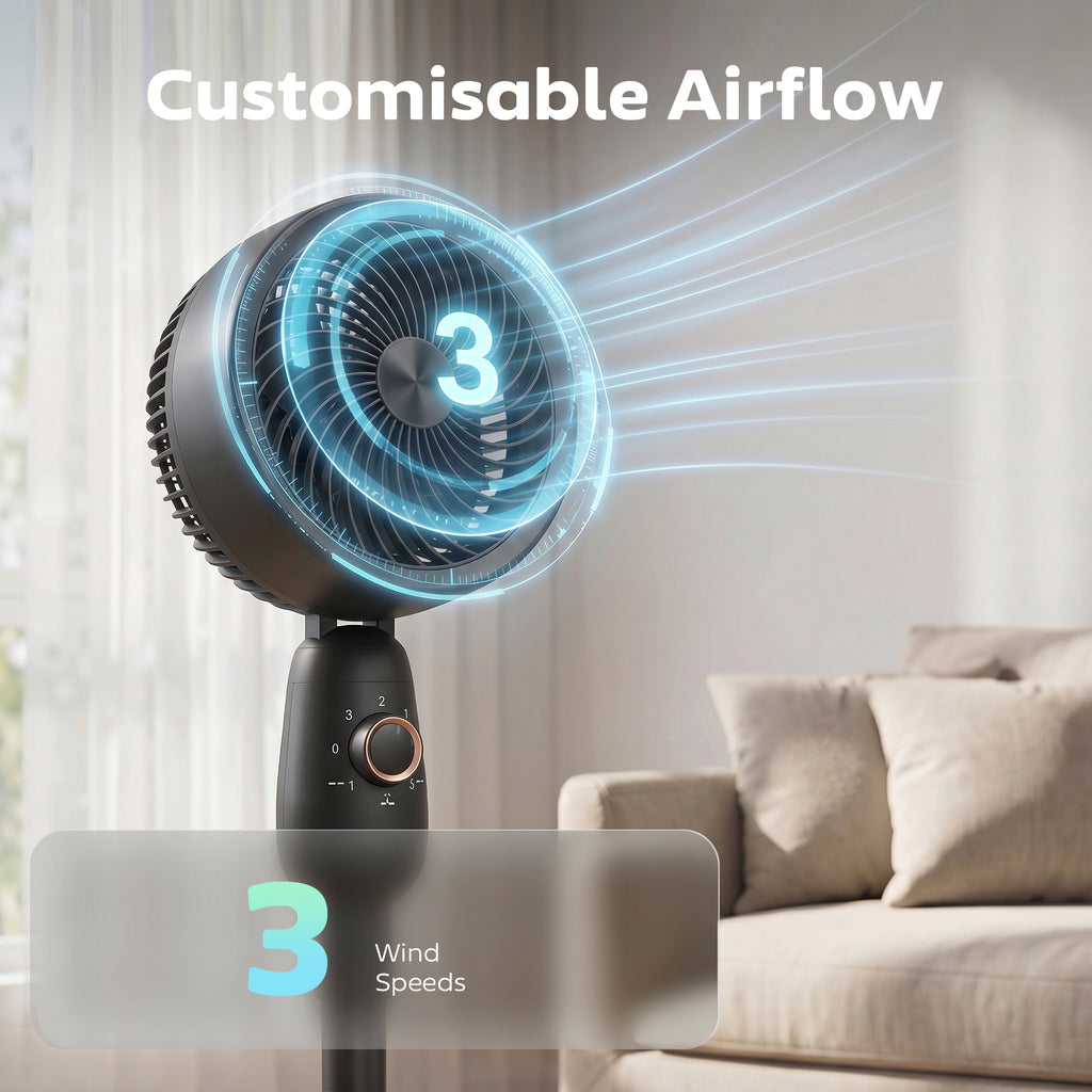 Pedestal Fan, Powerful Air Circulator, 36 Inch Floor Standing Fan with 3 Speed Settings, 70° Oscillating for Bedroom, Home and Office, Black