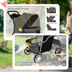 PawHut Dog Pram, Pet Stroller with Reflective Strips, Foldable Cat Stroller with 360° Swivel Wheels, Dark Grey
