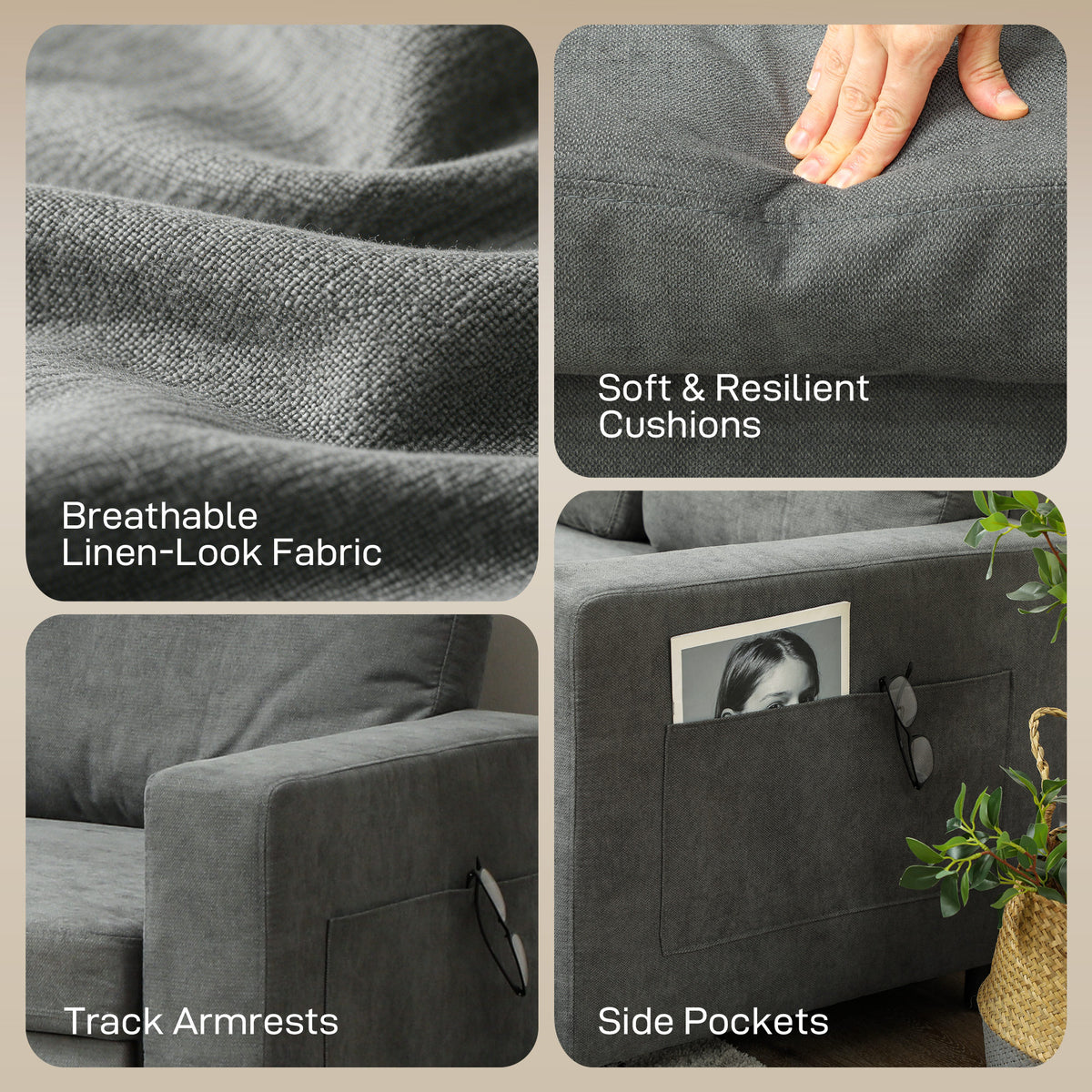 Pull Out Sofa Bed with 113 x 49cm storage space - Charcoal Grey