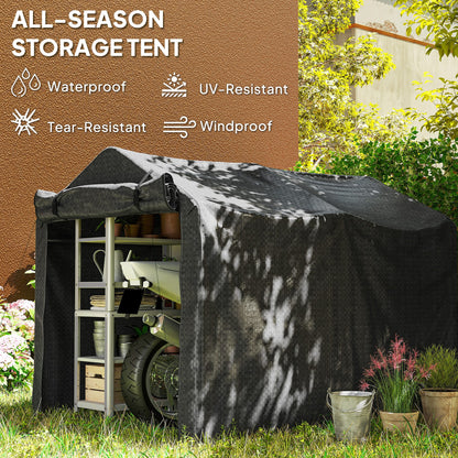 Outsunny 2.2 x 1.6 m Garden Storage Tent, Waterproof Anti-UV Bike Tent with Roll-up Zipper Door, Galvanised Outdoor Storage Shelter Carport for Bike, Motorbike, Garden Tools, Black