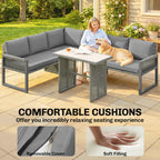 Outsunny 6 Seater Rattan Garden Furniture Set with 3 Loveseats, Table, Patio Rattan Furniture Corner Sofa Set, Grey