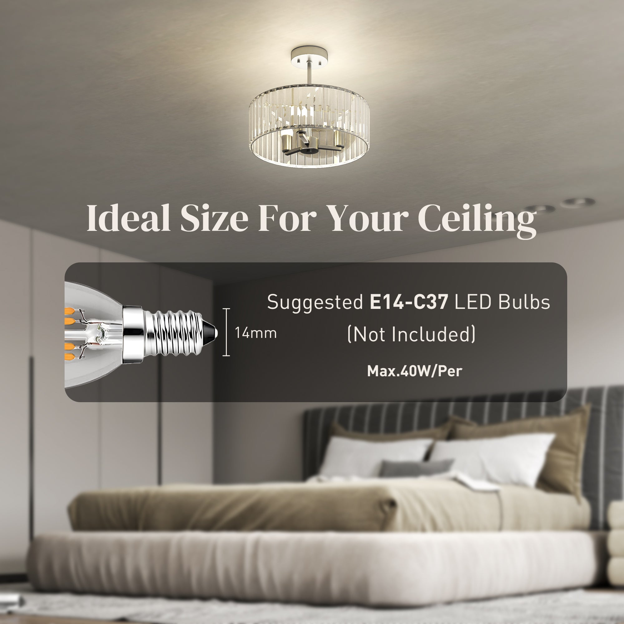 Crystal Ceiling Light Fixture, Semi Flush Mount Modern Crystal Chandelier Ceiling Light for Living Room, Bedroom, Hallway, Dining Room, E14 Base 3-Lights, Bulbs Not Included, Silver Tone