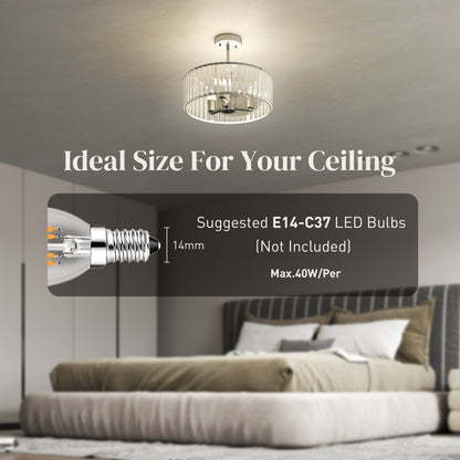 Crystal Ceiling Light Fixture, Semi Flush Mount Modern Crystal Chandelier Ceiling Light for Living Room, Bedroom, Hallway, Dining Room, E14 Base 3-Lights, Bulbs Not Included, Silver Tone