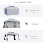 Outsunny 3 x 4m Aluminium Garden Gazebo, Marquee Canopy Shelter Pavilion Party Tent with Nets and Curtains for Garden and Deck, Grey