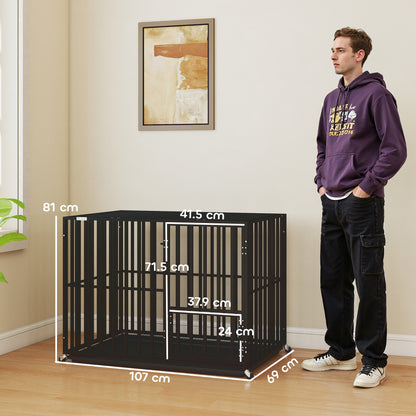 PawHut Heavy Duty Dog Crate, Dog Cage with Wheels for Medium Large Breeds with Removable Tray, Black