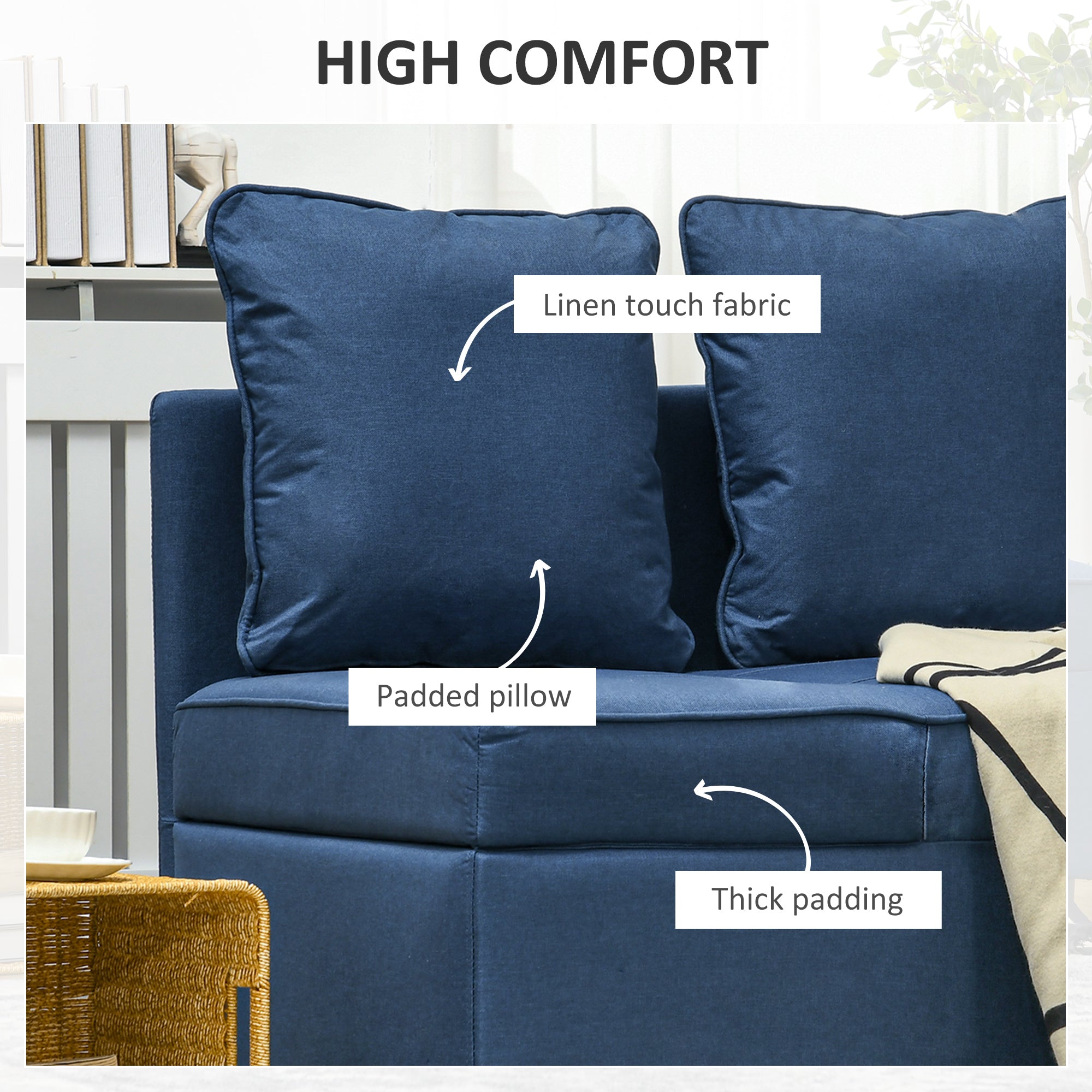 HOMCOM 3-In-1 Single Sofa Bed with Thick Padded Seat & 5-position Adjustable Back for Living Room, Bedroom, Blue