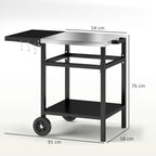 Outsunny BBQ Trolley with Stainless Steel Top and Foldable Side Table, Outdoor Kitchen Barbecue Station with Hooks and Shelf, Pizza Oven Table Movable Outdoor Grill Dining Cart with Cover, Black