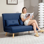 HOMCOM Two-Seater Linen-Look Sofa Bed - Dark Blue