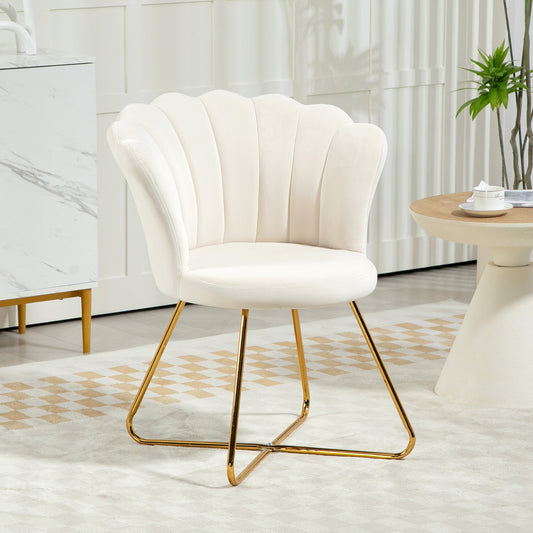 Velvet-Feel Lotus Petal Accent Chair - Cream