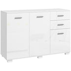 HOMCOM Sideboard, Modern Storage Cabinet with 2 Drawers, 3 Doors and Adjustable Shelves, Kitchen Cabinet for Living Room, Dining Room, High Gloss White