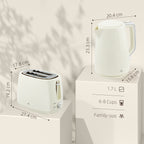 Kettle and Toaster Set, 1.7L 3000W Fast Boil Kettle & 2 Slice Toaster Kitchen Set with 7 Level Browning Controls, Defrost, Reheat, Boil-dry Protection, Cream White