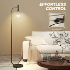 Floor Lamp for Living Room with Glass Lampshade, Modern Standing Lamp with Foot Switch for Bedroom, Bulb not Included, Black