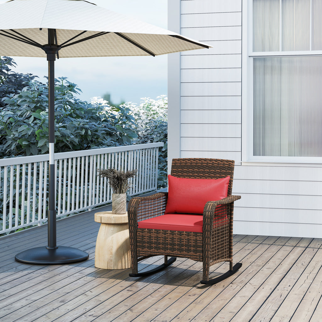 Outsunny Rattan Rocking Chair - Red