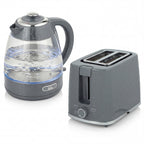 Kettle and Toaster Set, 1.7L 3000W Rapid Kettle with Limescale Filter, 2 Slice Toaster with 7 Browning Controls, Grey