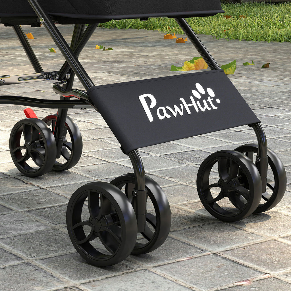 PawHut Dog Stroller, Foldable Cat Dog Pram for Miniature Breeds, Pet Stroller with Brake, Mesh Windows, Black
