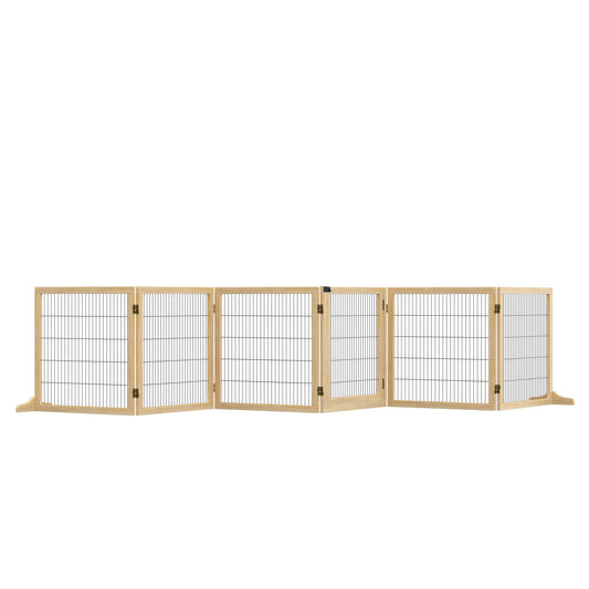 PawHut Wooden Pet Gate, Freestanding Dog Security Barrier with Two Support Feet - Natural Tone