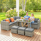Outsunny 10 Piece Rattan Garden Furniture Set, 3 Corner Sofas with 3 Chairs, 3 Stools and Coffee Table, Outdoor Patio Furniture