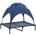 PawHut Outdoor Dog Bed with Removable Canopy, Portable Raised Dog Bed for Camping, Garden & Beach, Water-Resistant UV-Protection Mesh Pet Cot Sun Lounger, for Large Pets, 92 x 76 x 90 cm, Dark Blue