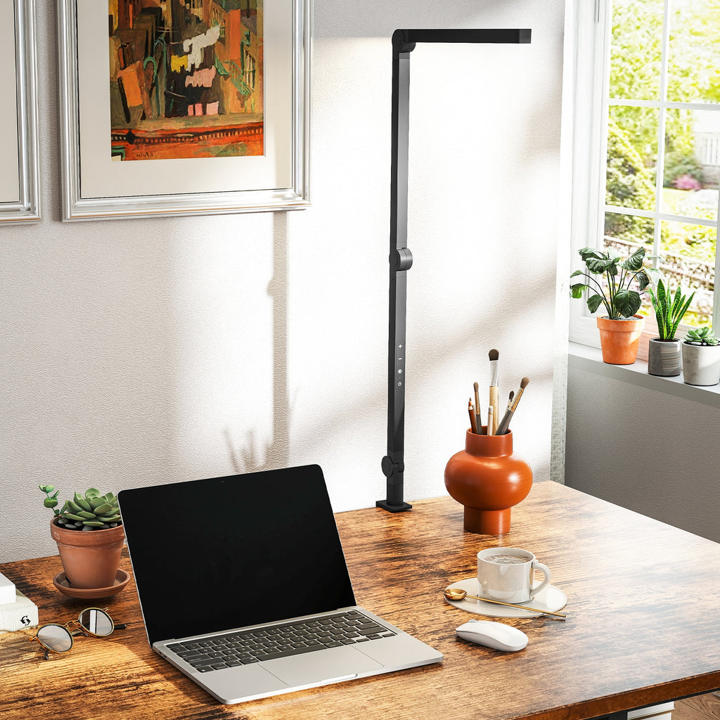 LED Desk Lamp, Dimmable Desk Light with Swing Arm and Clamp, Adjustable Eye-Caring Table Lamp with 2 Colour Modes & 5 Brightness Levels for Study, Drawing, Office, Architect, Task, Black
