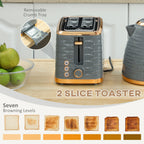 3000W 1.7L Rapid Boil Kettle & 2 Slice Toaster, Kettle and Toaster Set with 7 Browning Controls and Crumb Tray, Grey