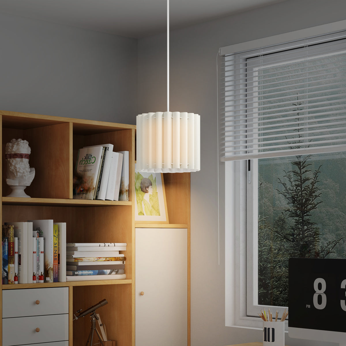 Linen Pendant Light, Bedside Ceiling Lamps with E27 Bulb, Modern Hanging Lights for Living Room, Bedroom, Kitchen, Hallway, White
