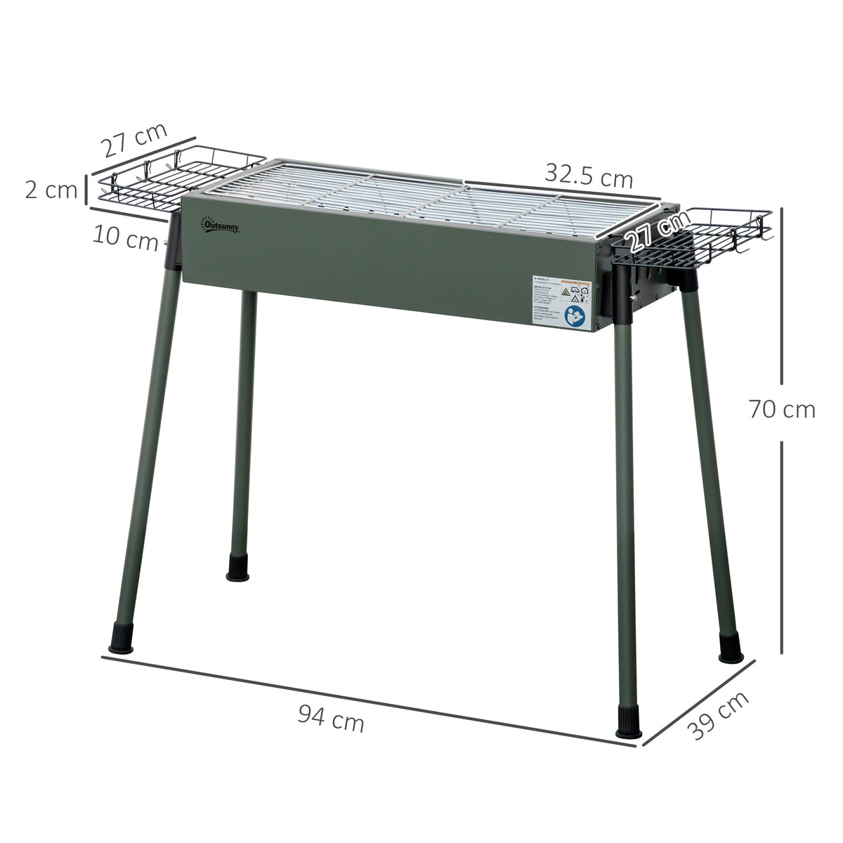 Outsunny Portable Charcoal Barbecue BBQ Grill with Seasoning Baskets and Hooks, Compact Stainless Steel Cooker for Camping Picnic Hiking Garden Party Festival, Dark Green