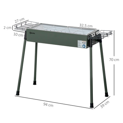 Outsunny Portable Charcoal Barbecue BBQ Grill with Seasoning Baskets and Hooks, Compact Stainless Steel Cooker for Camping Picnic Hiking Garden Party Festival, Dark Green